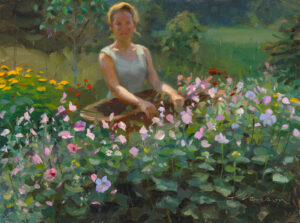 A skilled Duluth MN artist tends to a garden filled with pink, purple, and yellow flowers. The lush scene is bathed in sunlight, creating a serene and peaceful atmosphere that could easily inspire a masterpiece.